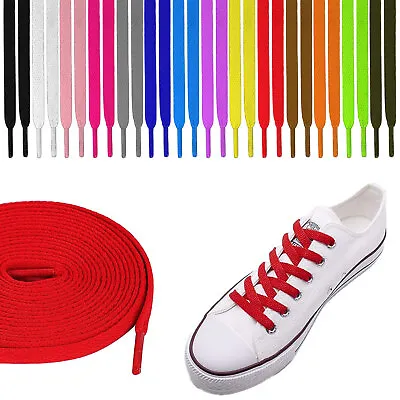 Flat Shoe Laces For Trainers Or Boots Shoes 8mm Wide Black White Or Colour Laces • £2.20