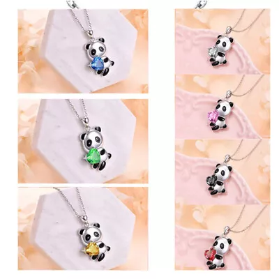 925 Silver Pated Bridal Heart Cute Panda Crown Shinny Necklace Pendants Gift • £3.49