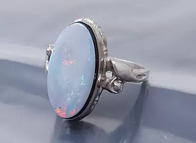 Vintage Zuni Sterling Silver Oval White Opal Band Ring Size 6 • $95
