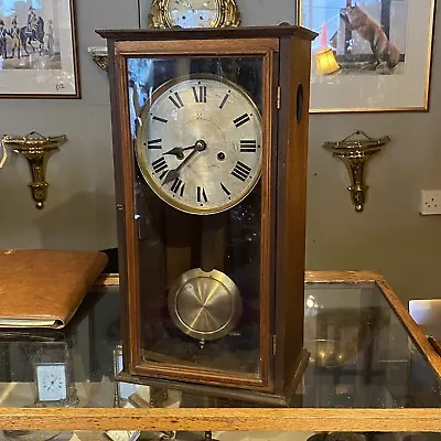Antique Wall Clock Regulator Style Chime Wood Vintage Square Industrial HAC • £85