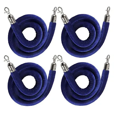 NovelBee 4pcs Blue Velvet Stanchion Ropes With Black Hooks6.6 Feet Stanchion Qu • $39.99