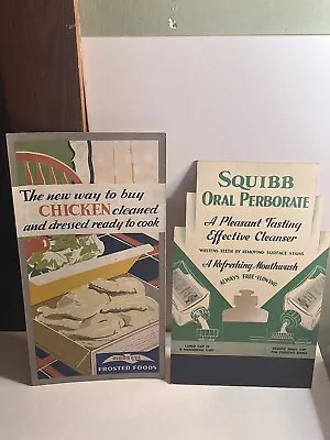 2-1935-40 Commercial Art Display Signs Chicken Birdseye & Squibb Mouthwash • $19.99