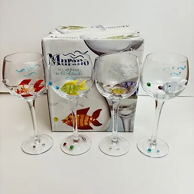 Genuine Murano Fish Glasses 16 Ounce Goblets Set Of 4 Home Essentials With Box • $50.99