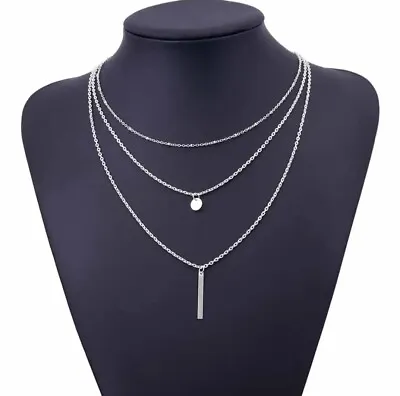 Silver 3 Layer Pendant Necklace **uk Seller** Christmas Wedding Birthday • £2.79