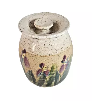 Mary Kay Spencer Pottery Jar Crock W/Lid Signed Hand Painted Irises • $38