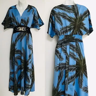 MEGHAN FABULOUS LA Los Angeles Tropical PALM Print Beaded MAXI Resort DRESS S • $45.49