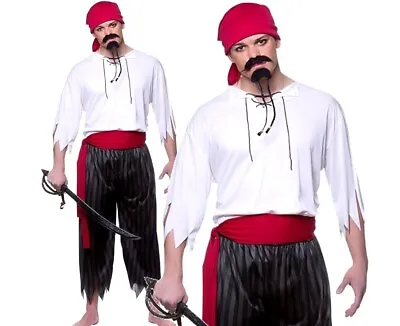 Adult PIRATE SHIPMATE Caribbean Buccaneer Jack Sparrow Mens Fancy Dress Costume • £14.95