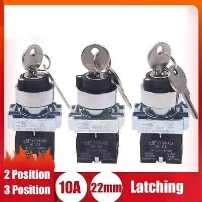 22mm On/Off Key Switch Locking Security Lock Latching 2/3 Position Rotary Switch • £6.78