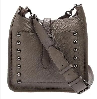 REBECCA MINKOFF Women’s Studded Medium Pebbled Leather Unlined Feed Bag Gray • $58.28