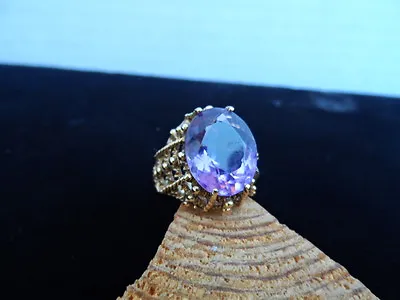 10k. Yellow Gold Antique Synthetic Purple Amethyst Ring 4.8 Grams 7.00 Ctw. Size • $200