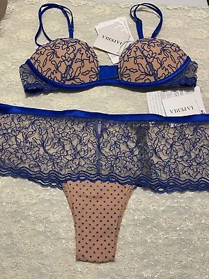 La Perla Marble Mood 38C L Push Up Bra Panty Set Electric Blue • $249.99