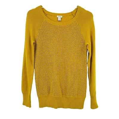 J. Crew Size Small Mustard Yellow Waffle Knit Merino Wool Blend Crewneck Sweater • $19.95