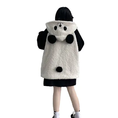 Women Furry Hoodie Jacket Coat Panda Ear Loose Kawaii Sweet Cute Warm Cosplay • £24.96
