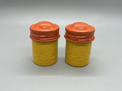 Vtg Kodak Metal Film Canisters Yellow Orange Cap 35mm Screw On Lid Lot Of 2 • $24.99