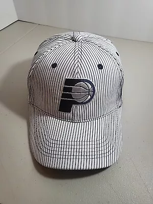 Indiana Pacers Logo Lucas Oil White W/Blue Stripes Cotton Adjustable Hat / Cap • $12.99