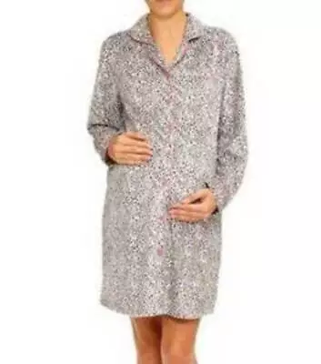 Maternity Nightgown Fleece Dream Cafe Gray Winter Long Sleeve Pajamas-size XL • $22