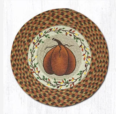 PUMPKIN BRAIDED HAND PRINTED JUTE CHAIR PADS SETS With TIES--15.5  ROUND • $97.22