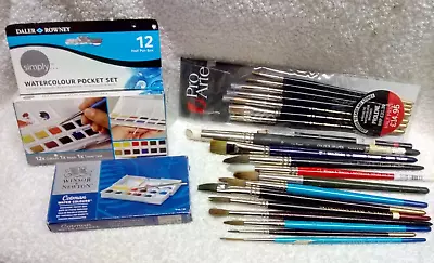 Winsor & Newton & Daler Rowney Watercolour Sketchers Pocket Sets + Brushes - New • £40