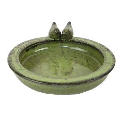 £24.99 • Buy Bird Bath Feeder Two Birds  - Round Green Ceramic Freestanding Garden Decor