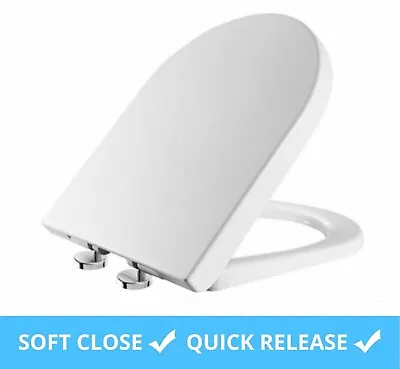 Toilet Seat Soft Slow Close D Shape White Quick Release Top & Bottom Hinges Incl • £13.99
