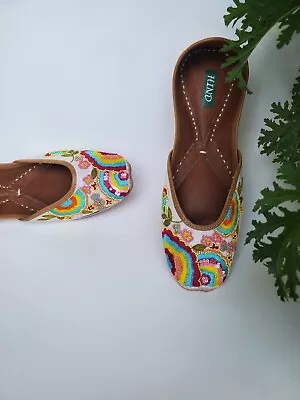 Multicolor Threads Punjabi Casual Jutti Mojari Flat Sandal Shoes Bohemian Style • $30