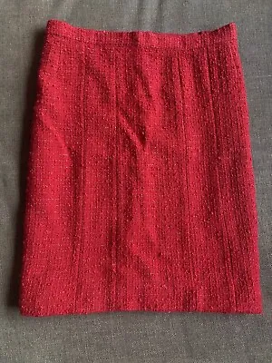 Chanel Scarlet Red Wool Boucle With Gold Thread Skirt 2005 P Sz 40 M Altered • £165