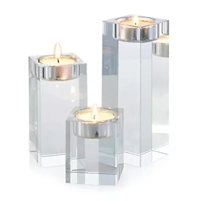 3-Piece Crystal Glass Candle Holder Set Crystal Candlelight Dinner • £44.99