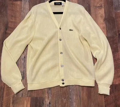 Vintage Lacoste Izod Yellow Cardigan Size M Retro 70s • $27