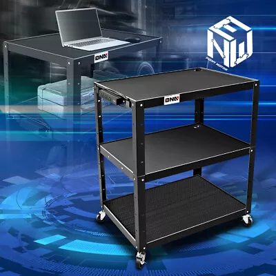 3-layer Steel Media AV Cart Shelf Built-in Power Strip 24 -42  Height Adjustable • $209.99