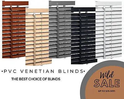 PVC VENETIAN Blinds Window Blind White Black Grey Trim Able All Sizes Easy Fit • £8.30