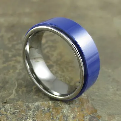 8MM Men's Tungsten Carbide Ring With Blue Ceramic Overlay #39 • $15.95
