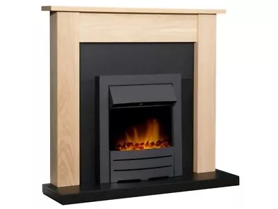 Electric Fire Oak Fireplace Surround Black Hearth Black Led Flame Coal Bnib • £319.97