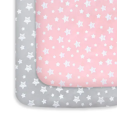 Pack N Play Fitted Sheet Mini Crib Mattress Sheets 2 Pack Gray & Pink 39 X27  • $19.99