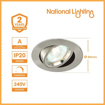 Recessed LED Ceiling Spotlight GU10 Tilt Mains Dimmable Downlights IP20 Rated • £4.46