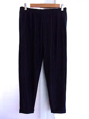 MSD Women's Navy Pinstriped Elastic Waist Straight Leg Cropped Trouser Size 38M • $11.19