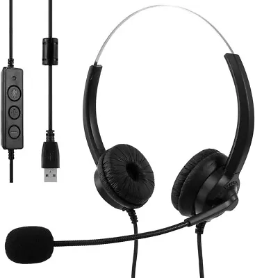 £10.69 • Buy USB Headphones With Microphone Noise Cancelling Headset For Skype Work PC Laptop