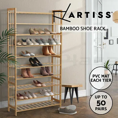 $118.95 • Buy 10-Tier Bamboo Shoe Rack Shelf Stand PVC Mat Up To 50 Pairs Shoe Rack 5kg/tier