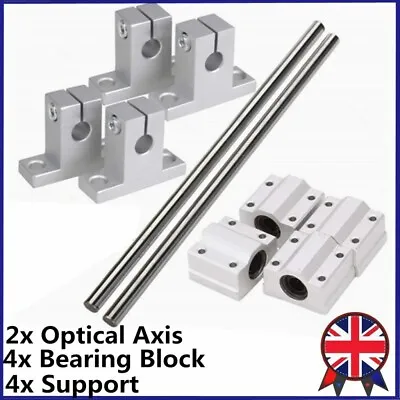 Linear Shaft Smooth Rod Optical Axis Support+Bearing Block OD 8-12mm 300-600mm • £26.99