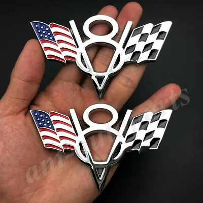 2pcs Metal Chrome Car V8 Vintage Logo USA Flag Trunk Emblem Badge Decals Sticker • $13.90