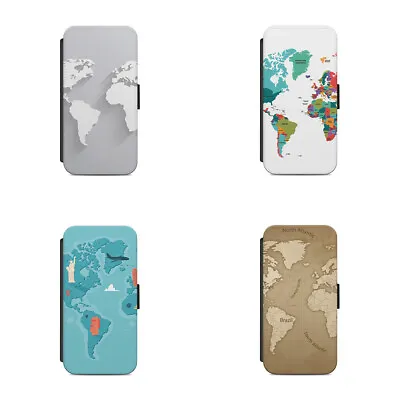£9.36 • Buy World Map Cartography Various Styles L93 Flip Wallet Phone Case 