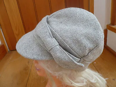 £12.99 • Buy Monsoon Accessorize Woven Silver Grey Bow Strap Detail Baker Boy Peaked Hat Cap