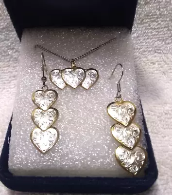 Montana Silversmiths Silver Gold Engraved Triple Heart Jewelry Set W/Box Great ! • $59.99