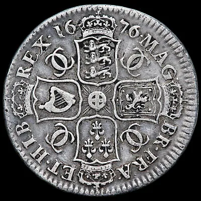 Charles II 1660-85. Halfcrown 1676. V OCTAVO Edge. Retrograde 1. • £230