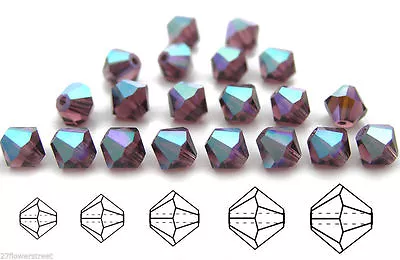 Czech Bicone Crystal Beads Amethyst AB Coated Purple Aurora Boreale Rondelle • $2.29