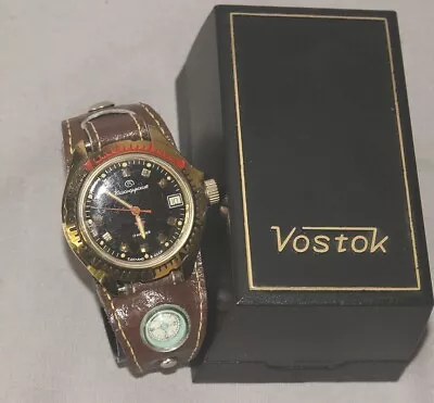 NICE Boxed In USA Vostok Komandirskie Vintage Soviet USSR Watch W/Leather Band • $85