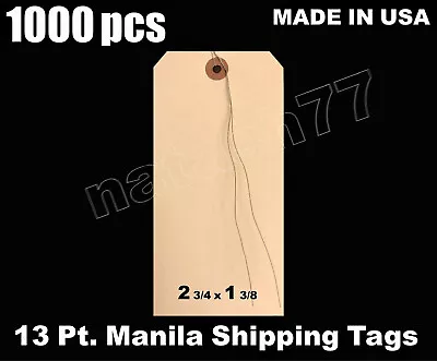 1000 - 2-3/4  X 1-3/8  Manila 13 Pt. Wire Inventory Shipping Hang Price Tags # 1 • $44.95
