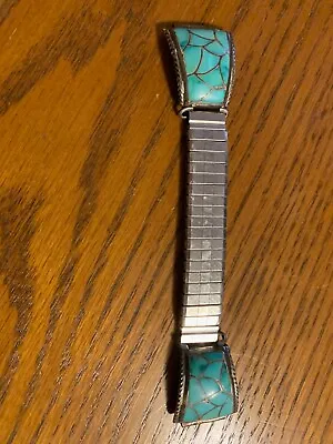 Silver Turquoise Inlaid Vintage Watch Band • $239