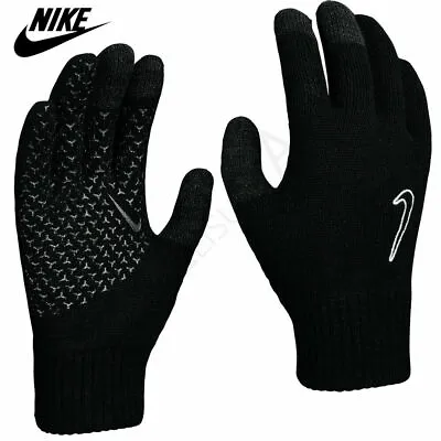 Nike Mens Winter Gloves Football Knit Grip Run Magic Touch Screen Phone Black • £14.99