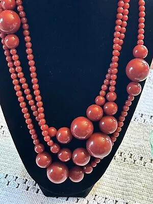 Vintage Red Bakelite Bead Necklace • $225