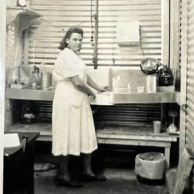 1930s VINTAGE PHOTO Snapshot Of Large Woman In Industrial Kitchen Cooking • $8